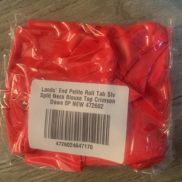NWT LANDS' END PETITE ROLL TAB SLEEVE SPLIT NECK BLOUSE TOP CRIMSON DAWN 0P - Picture 6 of 8